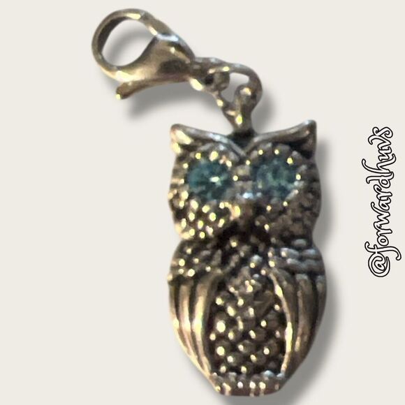 Bundle Sale 3 for $15 | Silver-Tone Owl Charm with Light Blue Rhinestone Eyes - Picture 7 of 9